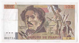 100 Francs Delacroix 1980 Alphabet U.28 N 062757,  Billet Ayant Circulé - 100 F 1978-1995 ''Delacroix''