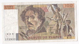 100 Francs Delacroix 1980 Alphabet B.37 N 172932,  Billet Ayant Circulé - 100 F 1978-1995 ''Delacroix''