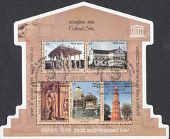 INDIA 2020 UNESCO Heritage Sites In India  (III Issue), MS, Miniature Sheet, First Day Of Issue Jabalpur Cancelled. - Oblitérés