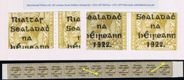 Ireland 1922 Thom Rialtas 5-line Black Ovpt 1/-, Complete Row Of 12 Plate Setting 2 With "R Over Se" And "Ei Over 1" Var - Unused Stamps