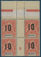 Colonies Françaises MOHELI  Milésime N°20** 10c Sur 40 C Bloc De 4 Millésimé 6 Haut De Feuille Tres Frais & TTB - Nuevos