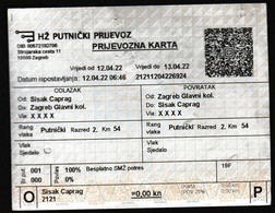 Croatia 2022 / Train, Railway Ticket / Sisak - Zagreb - Sisak / Free Of Charge To Earthquakes - Tickets D'entrée