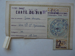 VIEUX PAPIERS - CARTE DE VINS 46-47 - Membership Cards