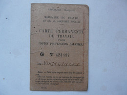 VIEUX PAPIERS - CARTE PERMANENTE DE TRAVAIL 1947 - Tessere Associative