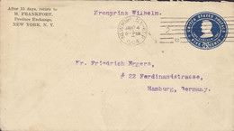 United States Postal Stationery Ganzsache PRIVATE Print M. FRANKFORT, NEW YORK 1904 Ships Mail 'Kronprinz Wilhelm' - 1901-20