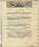 REVOLUTION PAIX ET GUERRE 1791 LOI RELATIVE AUX VIVRES ET FOURRAGES DE L ARMEE B.E.VOIR SCANS - Decretos & Leyes