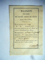 ACCESSIT 1829 MAISON DES DAMES DU SACRE COEUR DE JESUS A LA FERRANDIERE LYON - Diplomas Y Calificaciones Escolares