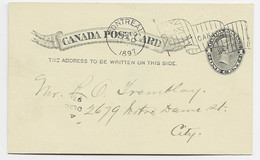 CANADA 1C ENTIER POST CARD MEC DRAPEAU MONTREAL 1897 REPIQUAGE CHATEAU DE RAMEZAY - 1860-1899 Regering Van Victoria