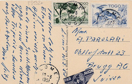 28532# CARTE POSTALE 18 AGOU AOF Obl LOME TOGO 1951 PAR AVION Pour BRUGG SUISSE ARGOVIE - Lettres & Documents