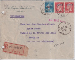 ALGERIE - 1924 - SEMEUSE + PASTEUR SURCHARGES ! - ENVELOPPE RECOMMANDEE ! De ORAN => BORDEAUX - Cartas & Documentos