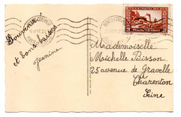 MONACO- 1937 - Timbre N° 120 Seul Sur Carte Postale MENTON...cachet  Krag Monaco Comdamine - Briefe U. Dokumente