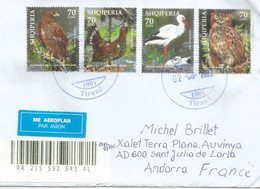 Belle Lettre Recommandée 2022 De Tirana, Albanie, Adressée Andorra, Série Oiseaux - Albanie