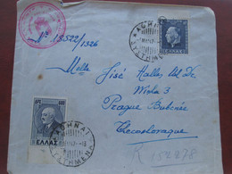 Lettre De Grece Vers Pragues Rep Tcheque 1947, Poste Aerienne  2 Timbres - Storia Postale