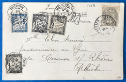 France N°107 Sur CPA Taxée De Montpelier Pour Tournon S. Rhône 15.1.1902 - (B688) - 1877-1920: Semi-Moderne