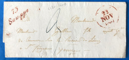 France Griffe (rouge) 73 Souppe Sur Lettre (LSC) 22.11.1833 - (A024) - 1801-1848: Vorläufer XIX