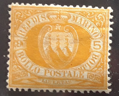 SAN MARINO SAINT MARIN 1877, Yvert No 2 , 5 C Orange Neuf * MH TB - Unused Stamps