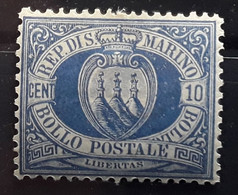 SAN MARINO SAINT MARIN 1877, Yvert No 3 , 10 C Outremer, Neuf * MH TB - Unused Stamps