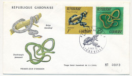GABON => 3 Env FDC => 6 Valeurs Serpents - 2 Octobre 1972 - Libreville - Gabun (1960-...)