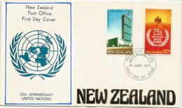 NOUVELLE-ZELANDE. 25 Ième Anniversaire Nations-Unies.  FDC 1970 - Covers & Documents