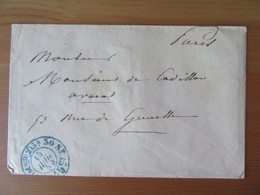 France - Cachet Bleu Taxe 15c Sur Enveloppe 1855 Circulée Dans Paris - 1849-1876: Classic Period