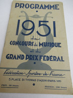 Fédération Sportive De France/Concours De Musique & Grand Prix Fédéral /Réglement Des Concours/1951        PROG313 - Programs