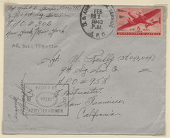 WW2 1943 US ARMY APO 302 Algerie TEBESSA Air Mail Military Postage To US San Francisco Censorship Passed Examiner 09292 - Aéreo