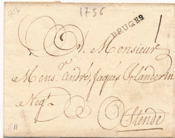 COVER 1756   BRUGES NAAR  OSTENDE        2 SCANS - 1714-1794 (Pays-Bas Autrichiens)