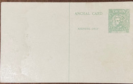 Cochin, Indian State, King, Monarch, Postcard, Postal Stationery, - Cochin