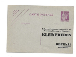 22- 5 - 1398 Entier Carte Postale Paix 40 Cts. Neuve . Repiquage Klein Frères Obernai ( Bas Rhin ) Rare - Overprinter Postcards (before 1995)
