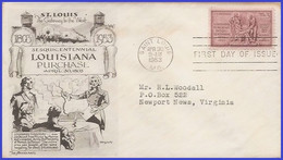 US #1020 ADDR ARISTOCRATS FDC   Louisiana Purchase - 1951-1960