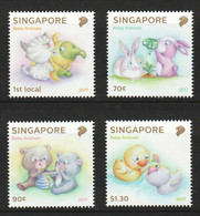 SINGAPORE 2017 BABY ANIMALS COMP. SET OF 4 STAMPS IN MNH Cat , Duck , Kitten , Dog , Puppy, Bear, Rabbit  (**) - Ungebraucht