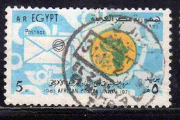 UAR EGYPT EGITTO 1971 10th ANNIVERSARY AFRICAN POSTAL UNION APU EMBLEM LETTER AND DOVE 10m USED USATO OBLITERE' - Usados