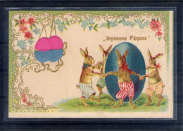 Carte Illustrée Gauffrée. Lapins Et Oeufs - Pascua