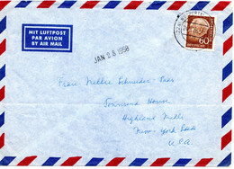 59564 - Bund - 1958 - 60Pfg Heuss II EF A LpBf WUPPERTAL -> Highland Hills, NY (USA) - Storia Postale