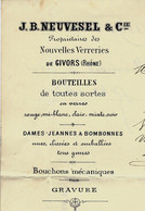 ENTETE J.B.NEUVESEL VERRERIES Givors Rhone Sign. Neuvesel V.HISTORIQUE Deviendra B.S.N. - 1800 – 1899