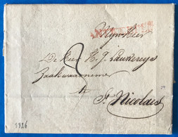 Belgique, Griffe (rouge) ANTWERPEN Sur Lettre 2.5.1826 Pour St Nicolas - (A184) - 1815-1830 (Hollandse Tijd)