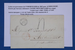 AW7  SUISSE  BELLE LETTRE 7 05 1855 PETIT BUREAU UNDERVILLIER A AUDINCOURT FRANCE ++++AFFRANCHIS. PLAISANT. - ...-1845 Préphilatélie