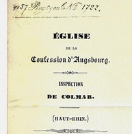 1857 RELIGION PROTESTANTISME ALSACE LORRAINE CONFESSION D’AUSBOURG CONSISTOIRE ET EGLISE DE COLMAR  « Schaller »V.HISTVo - Historische Dokumente