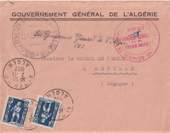 ALGERIE - 1952 - ENVELOPPE Du GOUVERNEUR GENERAL ALGER MARQUE LINERAIRE ! => CONSUL DE FRANCE à SEVILLE (ESPAGNE) - Cartas & Documentos