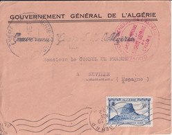 ALGERIE - 1952 - ENVELOPPE Du GOUVERNEUR GENERAL ALGER MARQUE LINERAIRE ! => CONSUL DE FRANCE à SEVILLE (ESPAGNE) - Covers & Documents