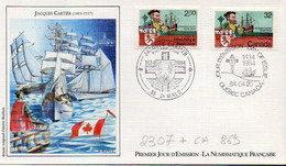 France 2307 Fdc Jacques Cartier, Canada 869, Voilier, Explorateur, Québec, Saint-Malo - Joint Issues
