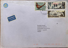 SWEDEN 2002, CHINA-SWEDEN JOINT ISSUE,PEACOCK , DUCK ,PENGUIN,SHIP ,ANTARCTIC EXPEDITION COVER TO INDIA - Brieven En Documenten