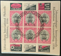 SOUTH AFRICA SUID AFRIKA 1936: Michel  Block 2 Auf Fragment (on Paper) With Special Postmark JIPEX 14.XI.36 (last Day) - Blocks & Kleinbögen