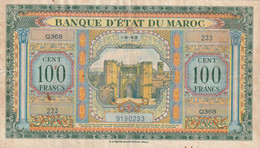 Maroc Billet De 100 Francs Du 1 08 43   Plusieurs Plis Et Trous D'épingles - Maroc