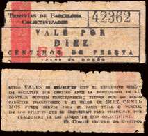 Barcelona - Guerra Civil - 1937 - "Vale 10 Céntimos De Peseta De Los Tranvías De Barcelona Colectivizados" - Europe