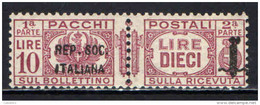 ITALIA RSI - 1944 - PACCHI POSTALI - VALORE DA 10 LIRE - MNH - Paquetes Postales