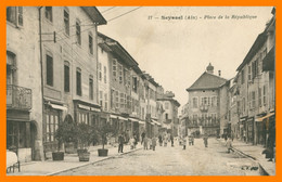 SEYSSEL - Place De La République - Animée - Edit. B.F. - Convoyeur Ligne CULOZ à GENEVE 1924 - UNIS FRANCE - Seyssel