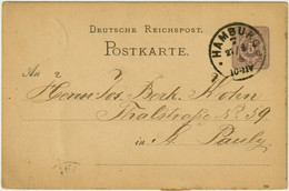 ALLEMAGNE / DEUTSCHLAND - 1885 KLAUCKE-Stempel "HAMBURG *7a" Nr.74 Auf 5p GS Postkarte - Brieven En Documenten