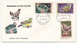 CÔTE D'IVOIRE - 2 Env FDC - 4 Val "Oiseaux" - 21 Mai 1966 - Abidjan - Costa D'Avorio (1960-...)