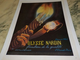 ANCIENNE PUBLICITE FLAMBEAU DE LA QUALITE  MONTRE ULYSSE NARDIN 1949 - Autres & Non Classés